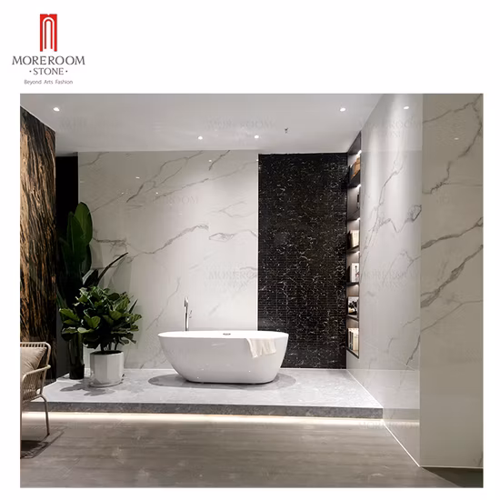 샘플 사용자 정의 흰색 Calacatta 대리석 모양 도자기 대형 세라믹 광택 배경 벽 바닥 타일 소결 돌